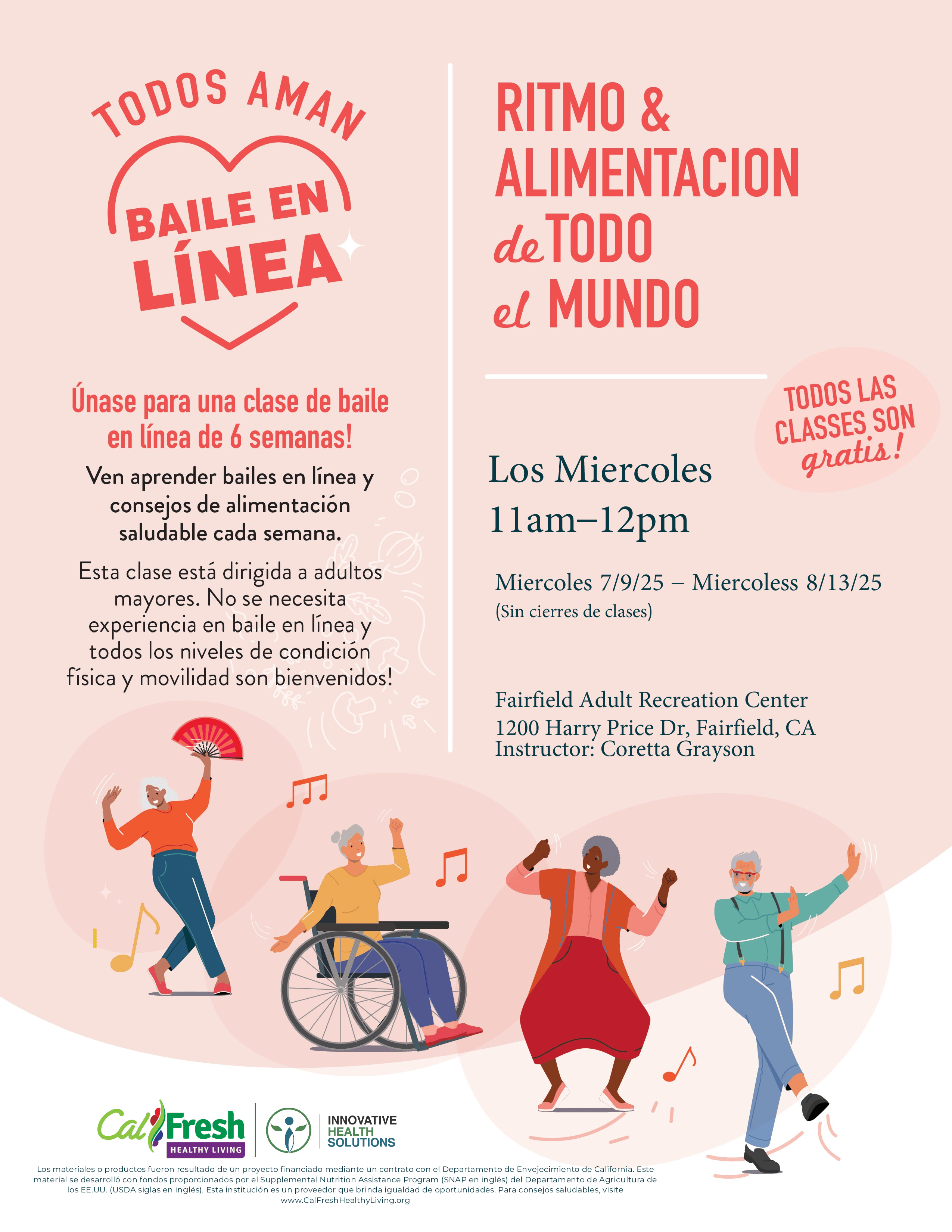 Todos aman el baile en línea en el centro de recreación para adultos Fairfield
